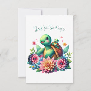 Tortues de mer florales douces Merci Carte de note