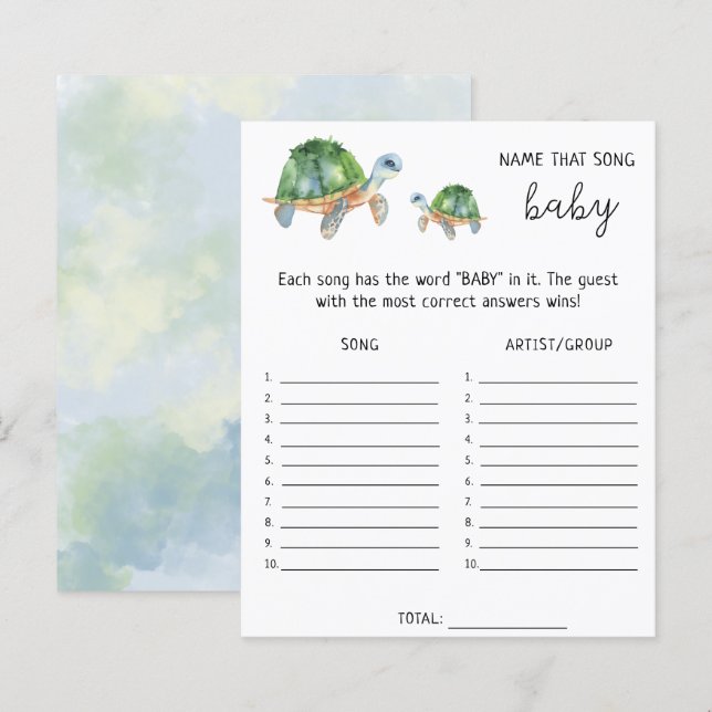 Tortues de mer - jeu de baby shower pour deviner l (Devant / Derrière)