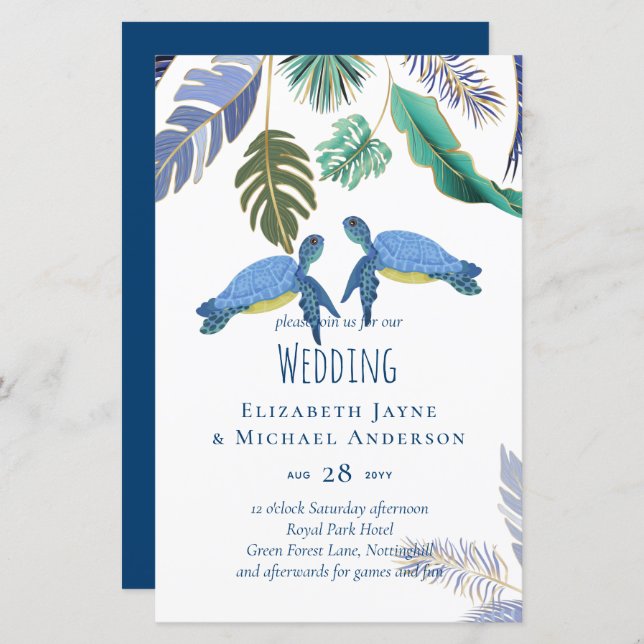 Tortues de mer Mariage bleu jaune (Devant / Derrière)