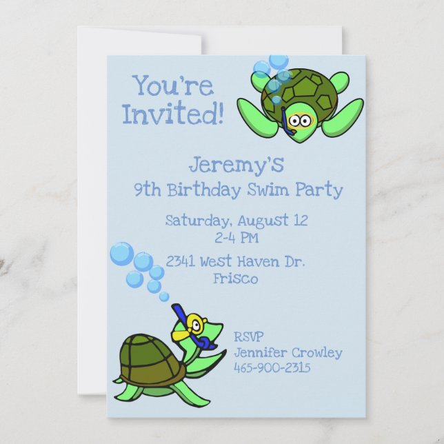 Tortues de mer nager Anniversaire Fête Invitation (Devant)