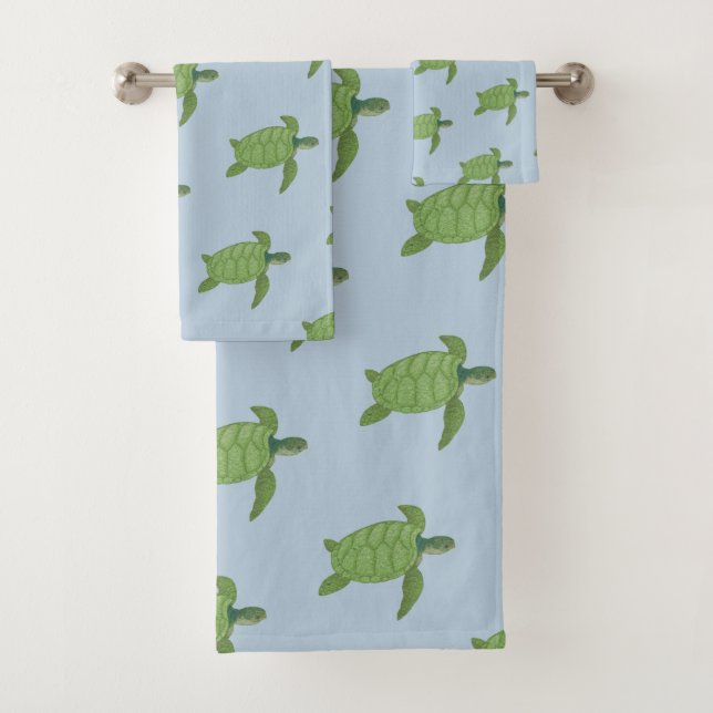 Tortues de mer sur ensemble de serviettes de bain  (En situation)