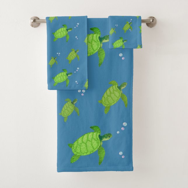 Tortues de mer vertes sur fond bleu turquoise (En situation)