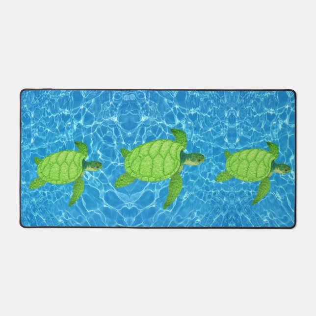 Tortues de mer vertes sur fond d'eau turquoise (Recto)