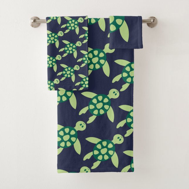 Tortues de natation Motif illustré sur bleu (En situation)