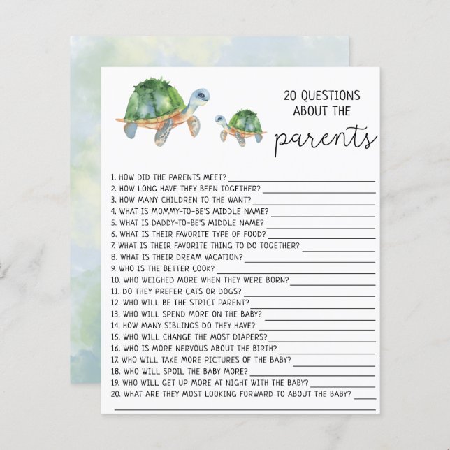 Tortues marines - 20 Questions sur les parents (Devant / Derrière)