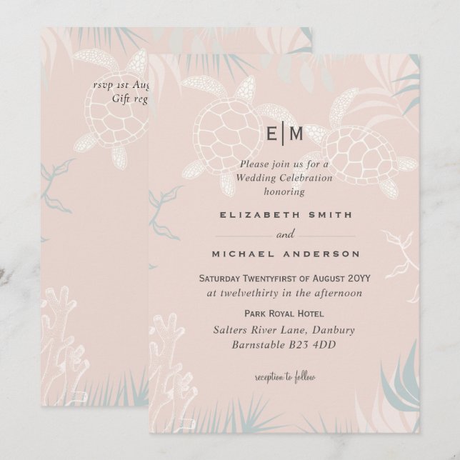 Tortues marines PLAGE Mariage Corail Turquoise Tur (Devant / Derrière)