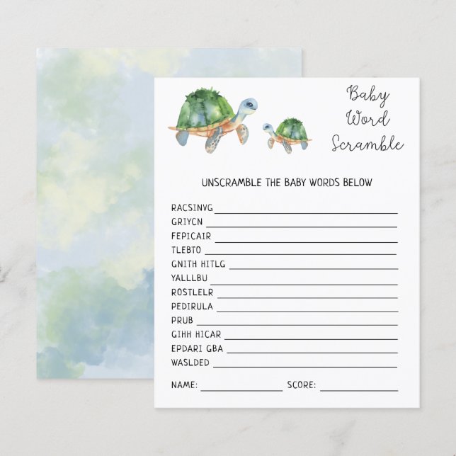 Tortues - Mélange de mots pour bébé | Jeu de baby  (Devant / Derrière)