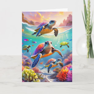 Tortues sous-marines, Carte de voeux pliée de 5" x