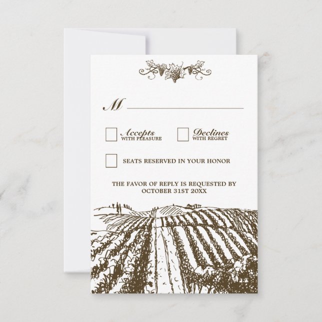Toscan Winery Rustic Vineyard Wedding Cartes RSVP (Devant)