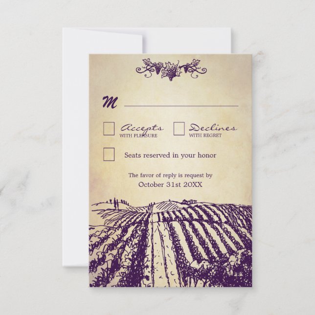 Toscane Vintage Vignoble Mariage Cartes RSVP (Devant)