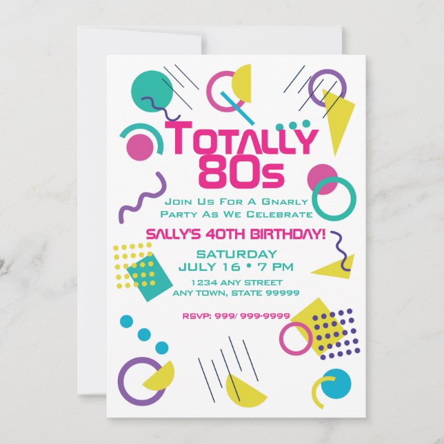 Totalement Gnarly 80s Anniversaire Fête Invitation (Devant)