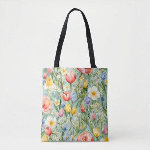 Tote Bag С champ floral coloré de printemps. Peinture