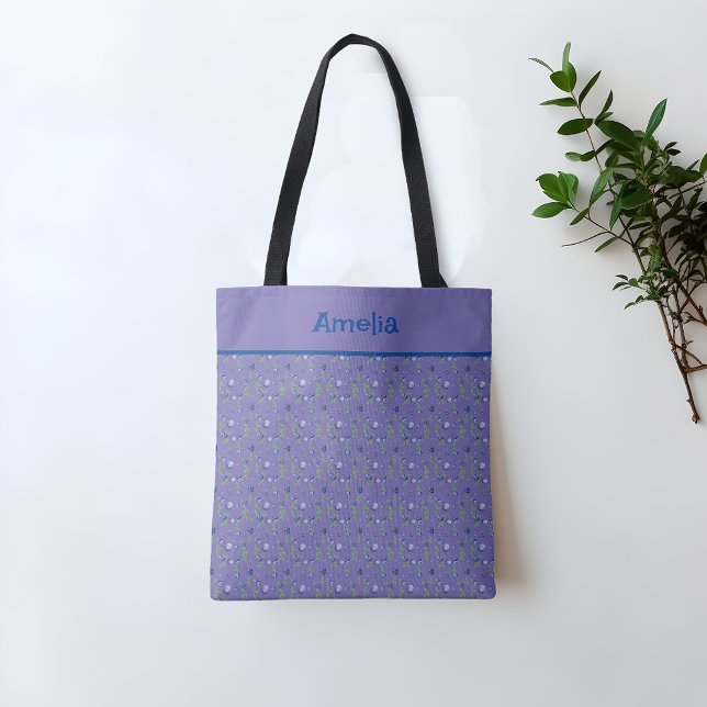 Tote Bag С ute Blueberry aquarelle motif nom periwinkle (Créateur téléchargé)
