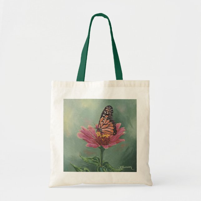 Tote Bag 0465 Monarch Butterfly sur Zinnia (Devant)