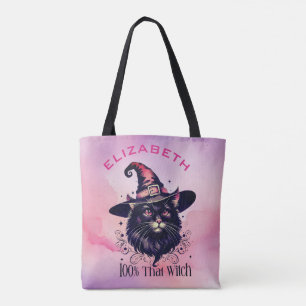 Tote Bag 100% CETTE WITCH - Chat noir avec sorcières Casque