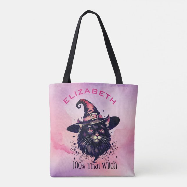 Tote Bag 100% CETTE WITCH - Chat noir avec sorcières Casque (Dos)