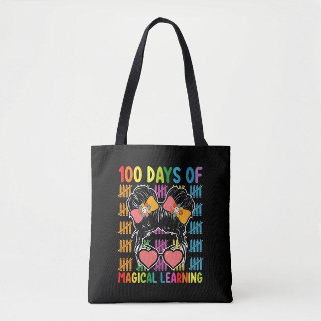 Tote Bag 100 Jours D'Apprentissage Magique Messy Bun School (Devant)
