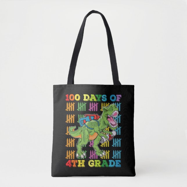 Tote Bag 100 Jours De 4E Année T Rex Dinosaur School (Devant)