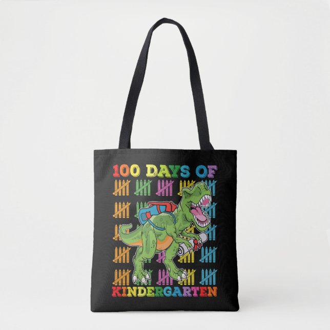 Tote Bag 100 jours d'école maternelle T Rex dinosaure école (Devant)