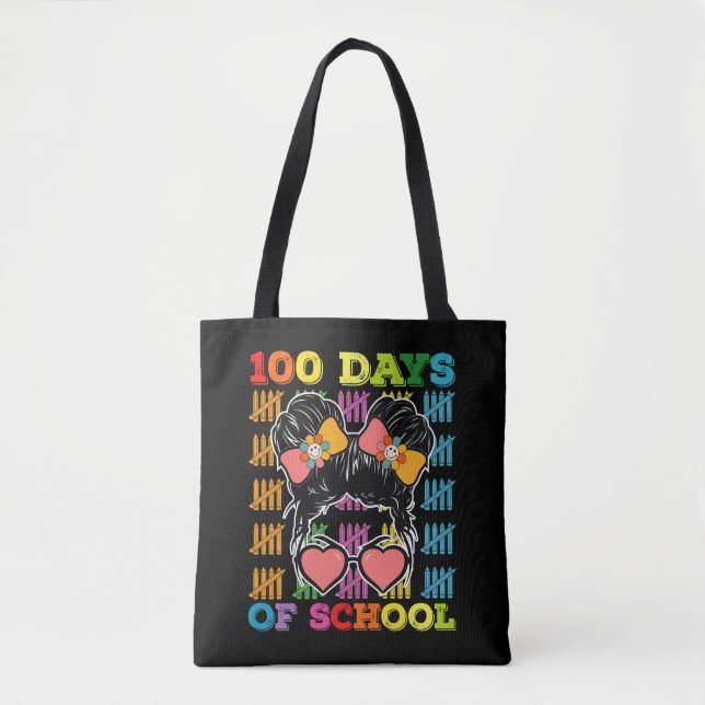 Tote Bag 100 Jours D'École Messy Bun Enseignant (Devant)