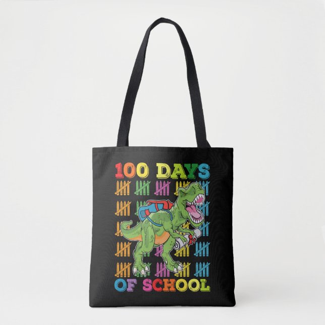 Tote Bag 100 Jours D'École T Rex Dinosaur Enseignant Étudia (Devant)