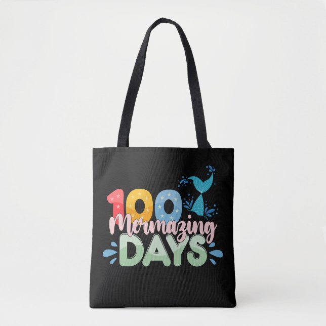 Tote Bag 100 jours mermorables 100e jour d'école sirène (Devant)