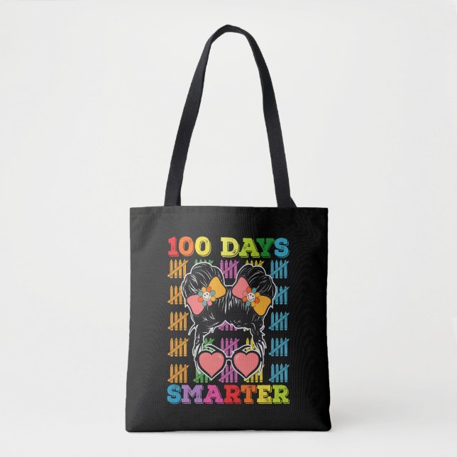Tote Bag 100 jours plus intelligent chignon désordonné 100e (Devant)