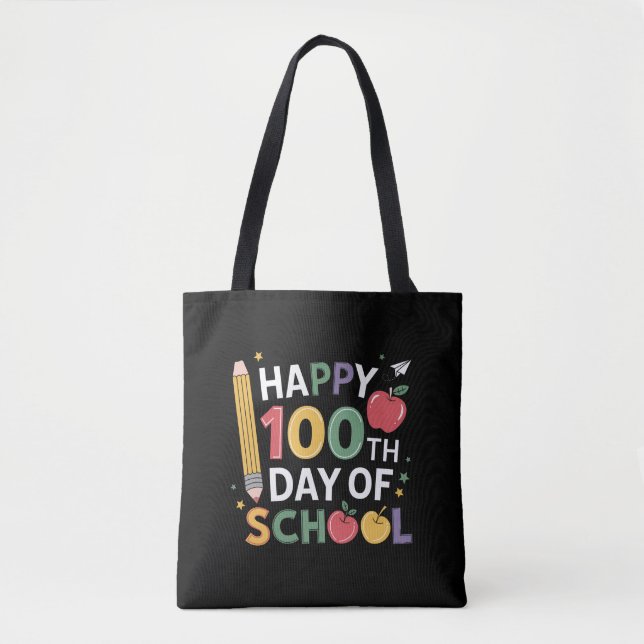 Tote Bag 100e Jour d'école enseignants heureux 100 jours (Devant)