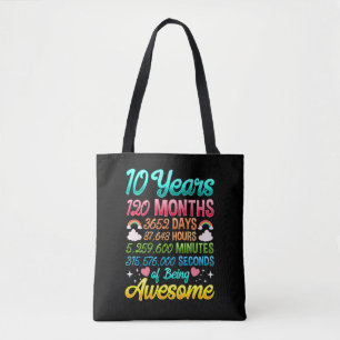 Tote Bag 10 ans 120 mois 10e anniversaire Fête Arc en ciel