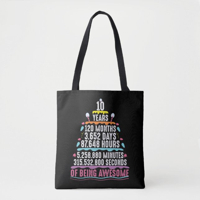 Tote Bag 10 ans de gâteau 10 minutes d'anniversaire (Devant)