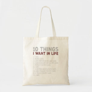 Tote Bag 10 Choses Que Je Veux Dans Ma Vie Voitures Plus De