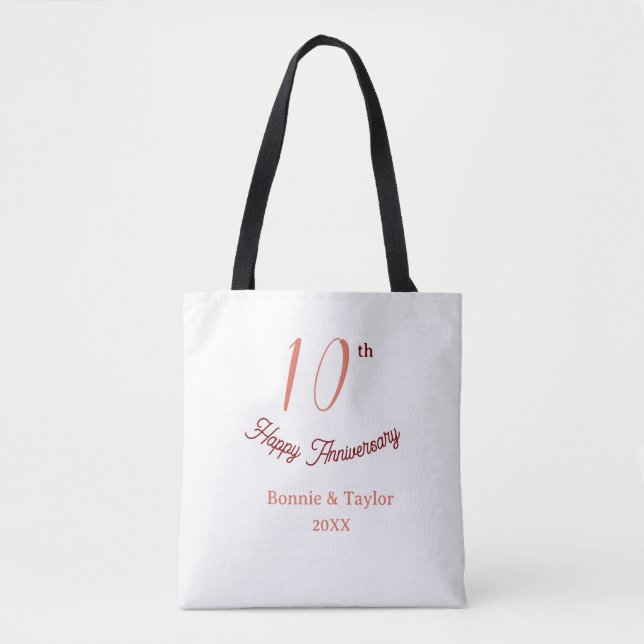 Tote Bag 10e anniversaire de mariage nom pastel pêche rétro (Devant)