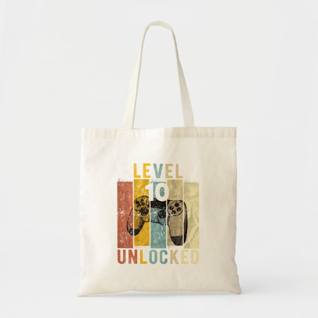 Tote Bag 10E Anniversaire Niveau 10 Jeu Vidéo Déverrouillé (Devant)