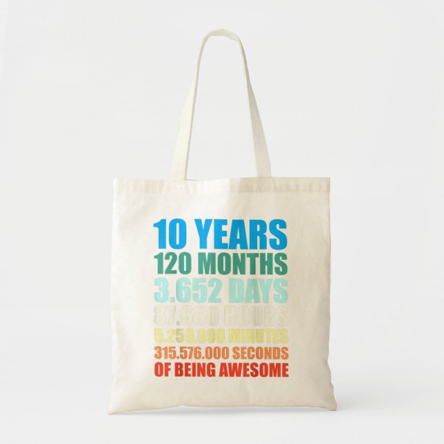 Tote Bag 10e Birthday Venin Boy 10 Years Beg Awesome (Devant)