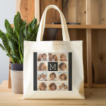 Tote Bag 11 Photo Instagram Collage personnalisé Monogramme<br><div class="desc">Noir et blanc - Utilisez jusqu'à 11 photos carrés pour créer un cadeau unique et personnel. Ou vous pouvez garder le chiot hipster et faire un gardien branché. Si vous avez besoin d'ajuster les images,  cliquez sur l'outil personnaliser pour apporter des modifications.</div>