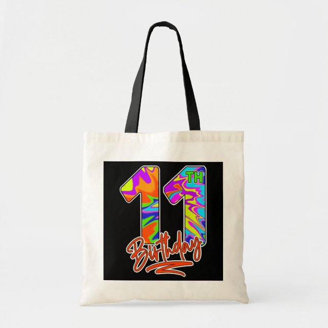 Tote Bag 11e anniversaire 11 ans garçon fille Tie Dye Party (Devant)