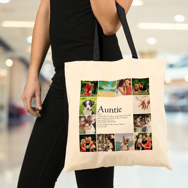 Tote Bag 12 Collage photo Meilleure Tante, définition de Ta (12 Photo Collage Best Aunt, Auntie Definition Tote Bag)