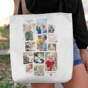 Tote Bag 12 Photo Collage de mémoire de famille avec coeur 