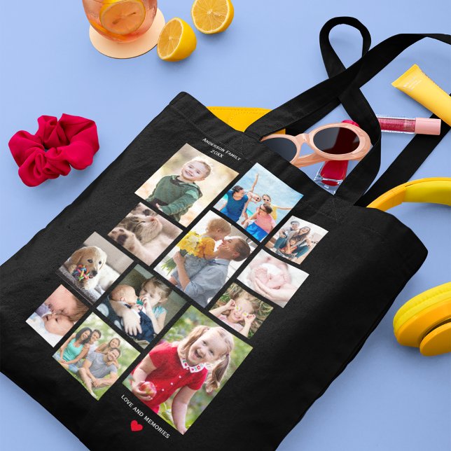Tote Bag 12 Photo Collage de mémoire de famille avec coeur  (Créateur téléchargé)
