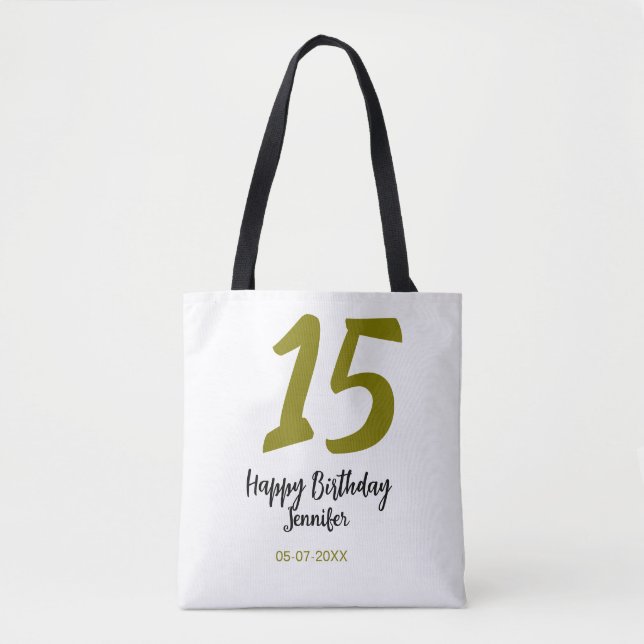 Tote Bag 15e anniversaire quiencenera ajouter date année or (Devant)