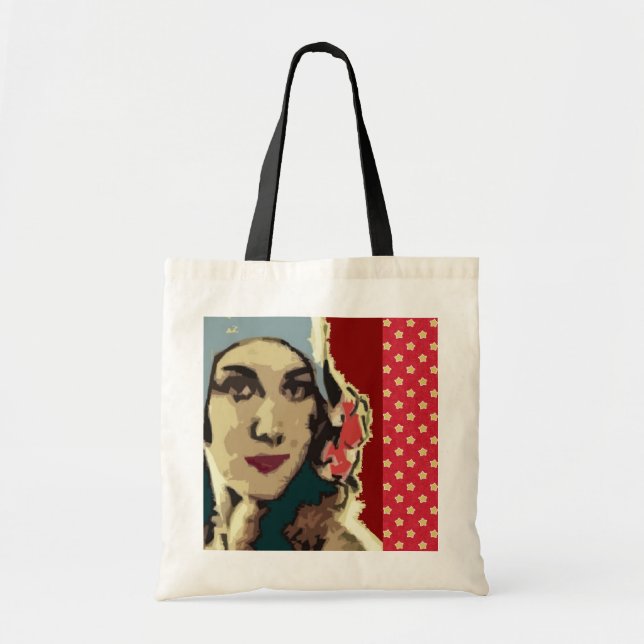 Tote Bag 1920s Lady in a Blue Hat Burgundy (Devant)