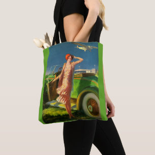 Tote Bag 1930 femme voiture et avion