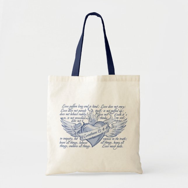 Tote Bag 1 amour de coeur des Corinthiens 13 n'échoue (Devant)