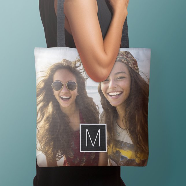 Tote Bag 1 Collage photo Monogramme personnalisé en option (Personalized tote bag with photos collage and text)
