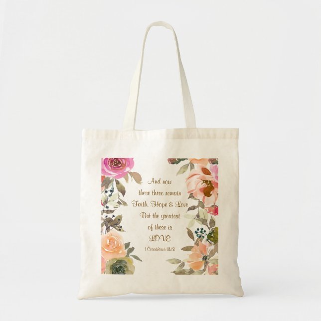 Tote Bag 1 Corinthiens 13:13 Foi Espoir Amour Bible Verse (Devant)