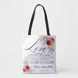 Tote Bag 1 Corinthiens 13:4-8 L'amour est Patient Bible Flo