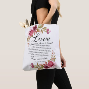Tote Bag 1 Corinthiens 13:4-8 L'amour est Patient Bible Flo