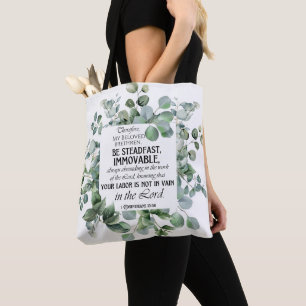 Tote Bag 1 Corinthiens 15:58 Inspirational Verse Eucalyptus
