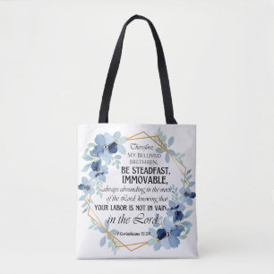 Tote Bag 1 Corinthiens 15:58 Inspirational Verse Floral