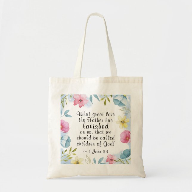 Tote Bag 1 Jean 3:1 Grand amour du Père qui nous a lavé (Devant)